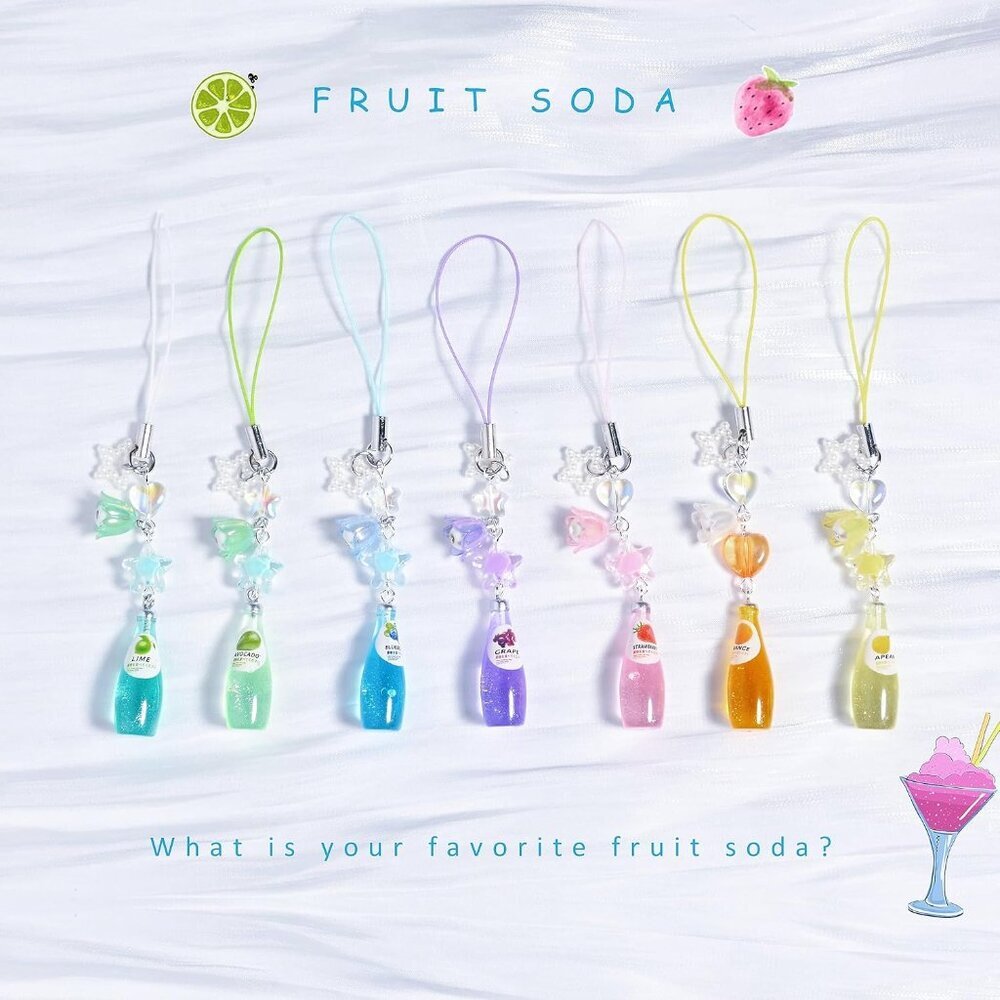 Cute Strawberry Soda Phone Charms, Y2K Fruit Summer Phone Keychain Charm, Aesthe - Picture 7 of 7